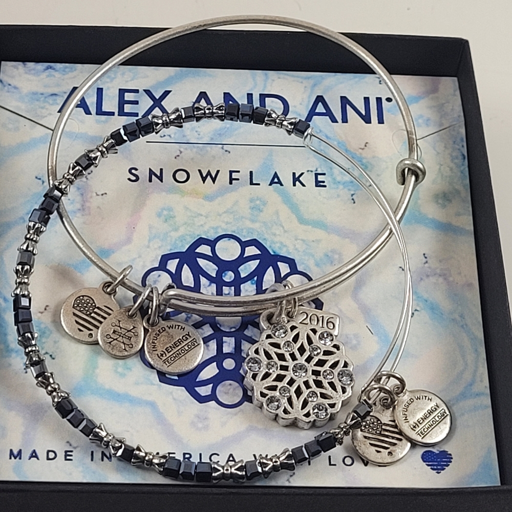 Alex and Ani Snowflake and Blue Beads Bangle Bracelets - Picture 2 of 6